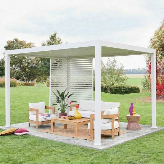 sweeek - Pergola bioclimatique aluminium 4x3m blanc + 1 persienne 100cm + 1 persienne 130cm Triomphe | sweeek - Image 1