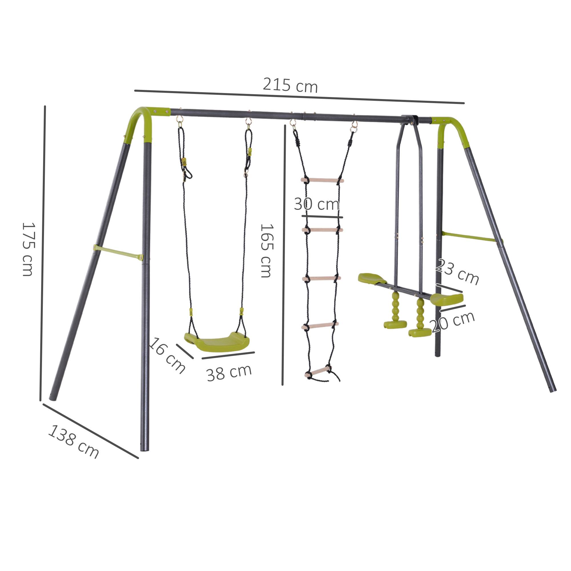 Homcom - Balançoire 3 agrès portique avec balançoire, échelle et face à face métal époxy anticorrosion PE gris anthracite vert pomme - HOMCOM - Imagen 3