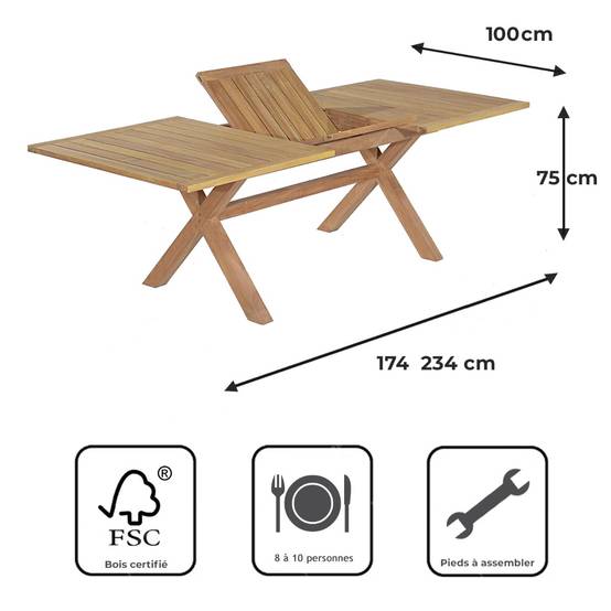 Table extensible rectangulaire teck massif Linarte 174/234 x100 cm - TECK'Attitude - Imagen 9