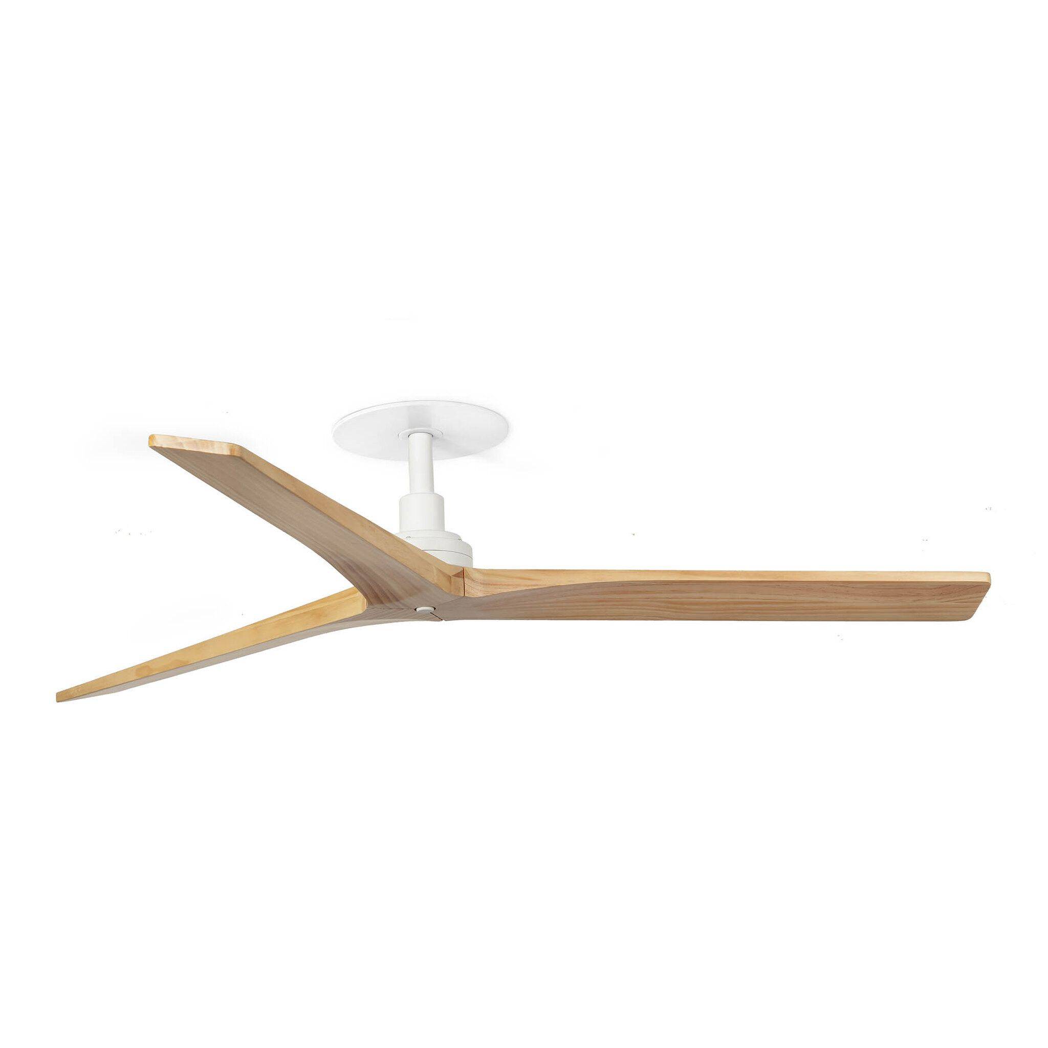 Ventilateur de plafond encastre Ø1250 blanc 3 pales en bois de pin Tuya