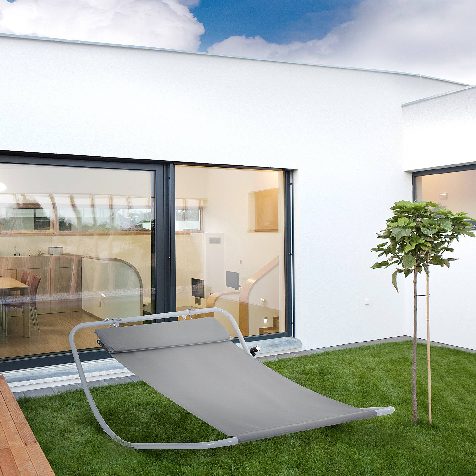 Homcom - Bain de soleil transat de jardin bascule hamac 212L x 130l x 60H cm gris - HOMCOM - Imagen 2