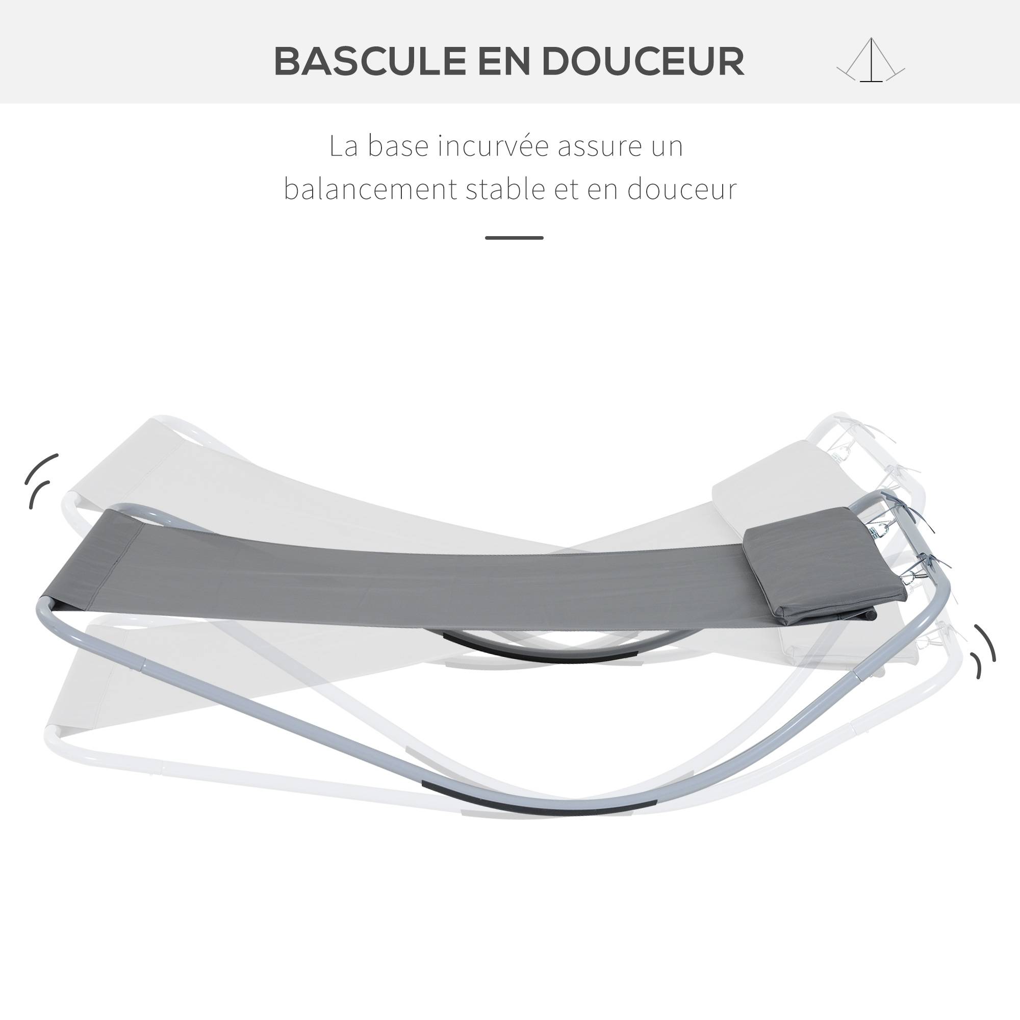 Homcom - Bain de soleil transat de jardin bascule hamac 212L x 130l x 60H cm gris - HOMCOM - Imagen 5