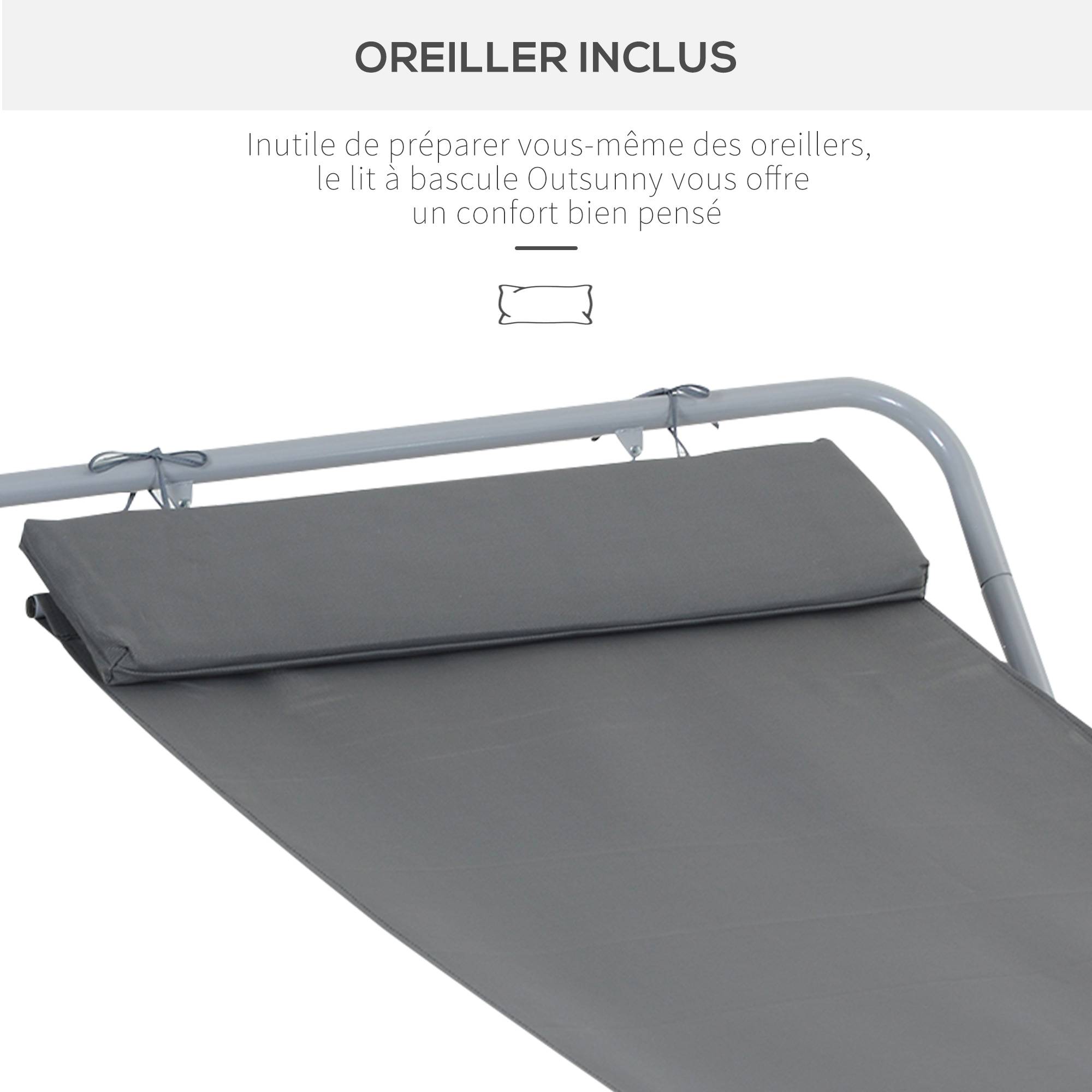 Homcom - Bain de soleil transat de jardin bascule hamac 212L x 130l x 60H cm gris - HOMCOM - Imagen 4
