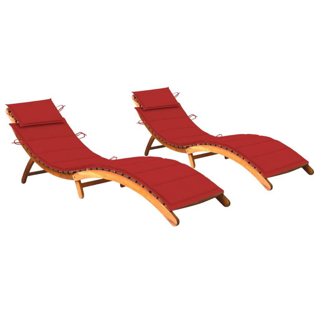 Helloshop26 - Lot de 2 transats chaise longue bain de soleil lit de jardin terrasse meuble d'extérieur avec coussins bois d'acacia solide - Imagen 1