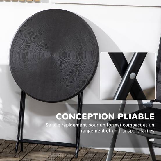 Outsunny - Table basse extérieure pour 2 personnes - ronde - plateau en HDPE et structure en acier - Ø 60 x 73H cm - gris foncé - Outsunny - Image 7