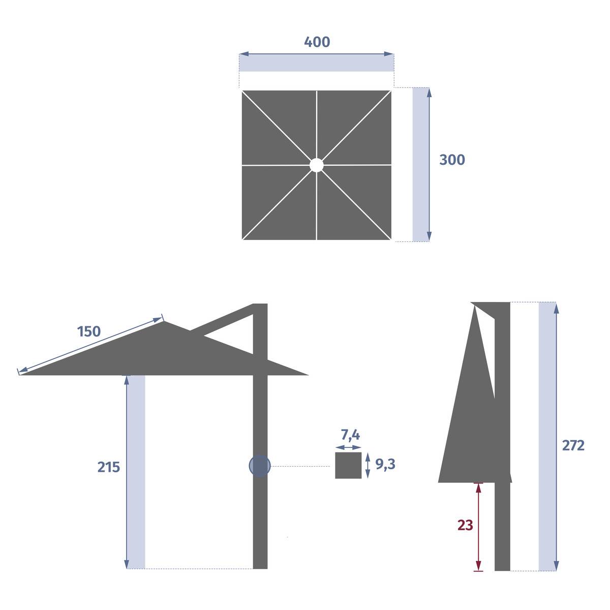 Hesperide - Parasol déporté rectangulaire "Melhia" anthracite 4x3m Hespéride - Image 8