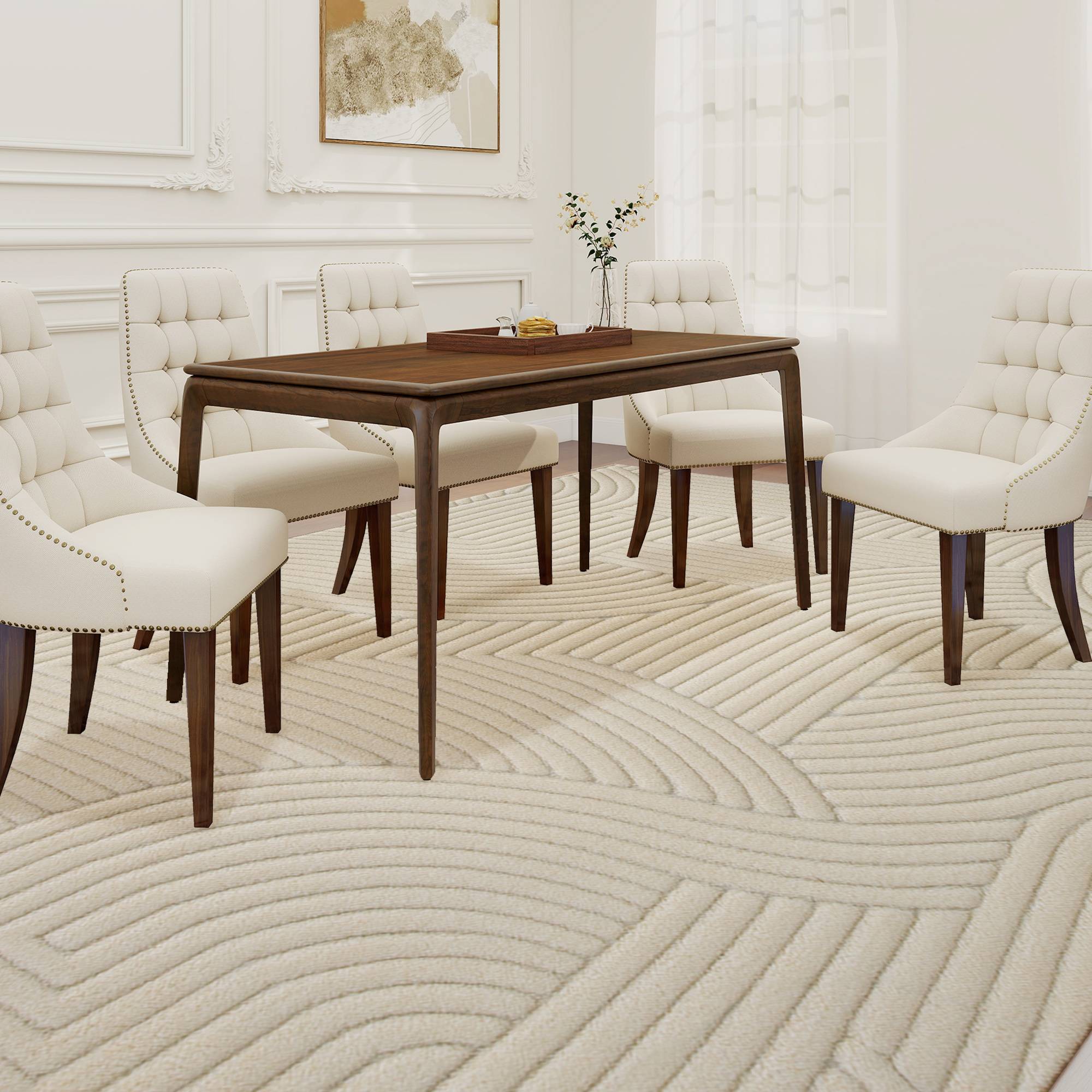 Sans Marque - Tapis salon 160x120 cm poils courts style moderne envers antidérapant tissé machine crème - Image 4