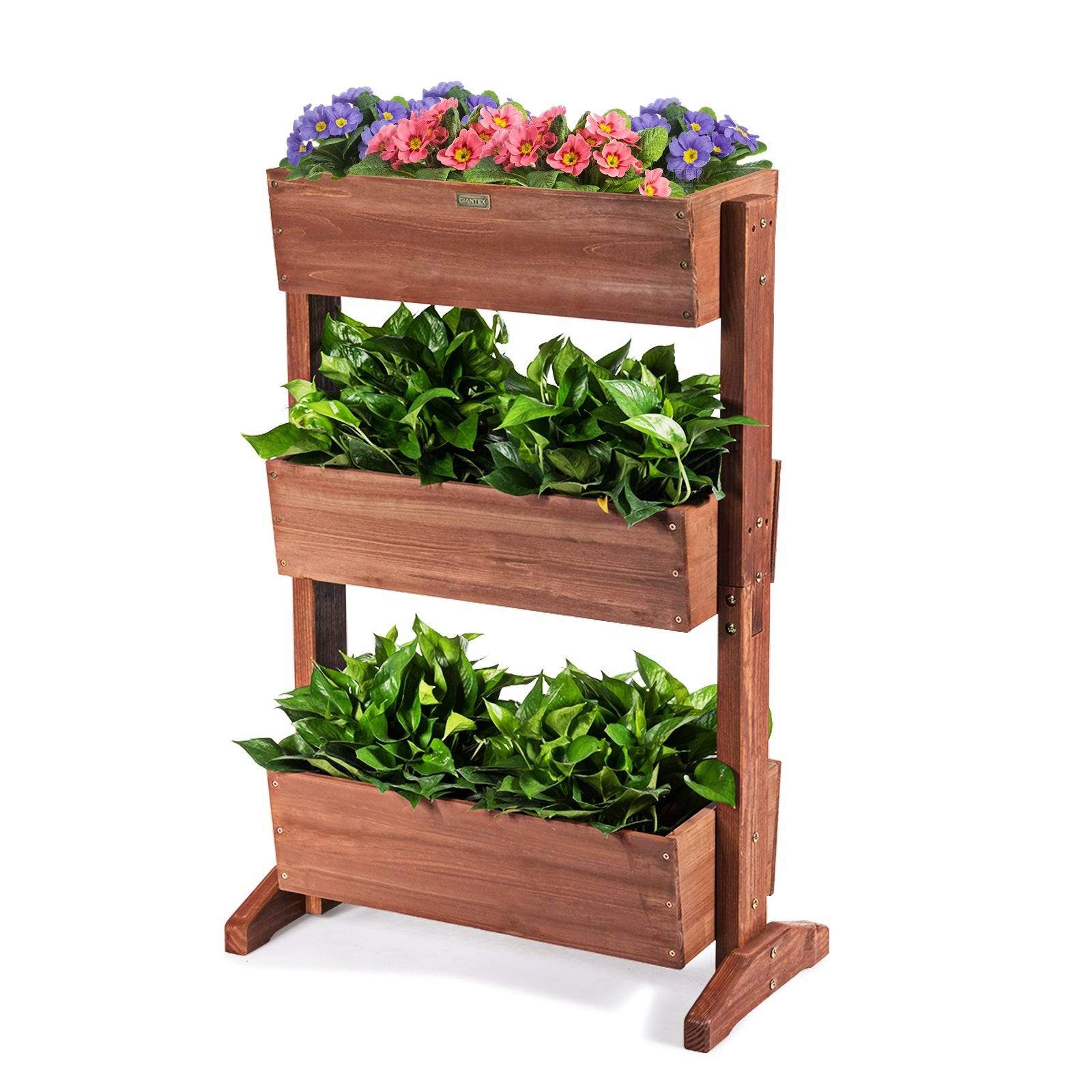 Étagères à plantes en bois à 3 niveau amovibles hauteur et inclinaison ajustable multifonctions intérieur/extérieur 105 cm brun - Image 1