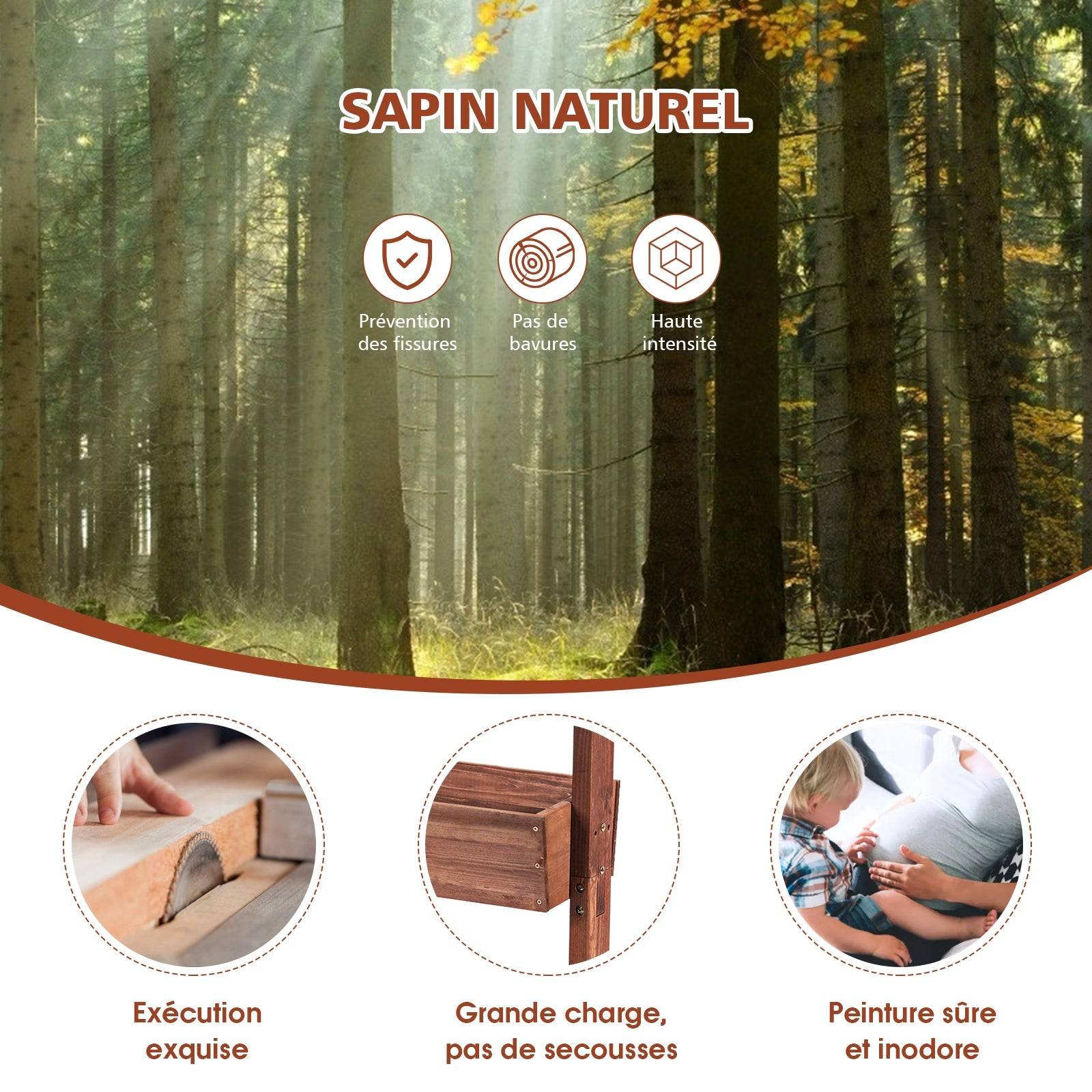 Étagères à plantes en bois à 3 niveau amovibles hauteur et inclinaison ajustable multifonctions intérieur/extérieur 105 cm brun - Image 2