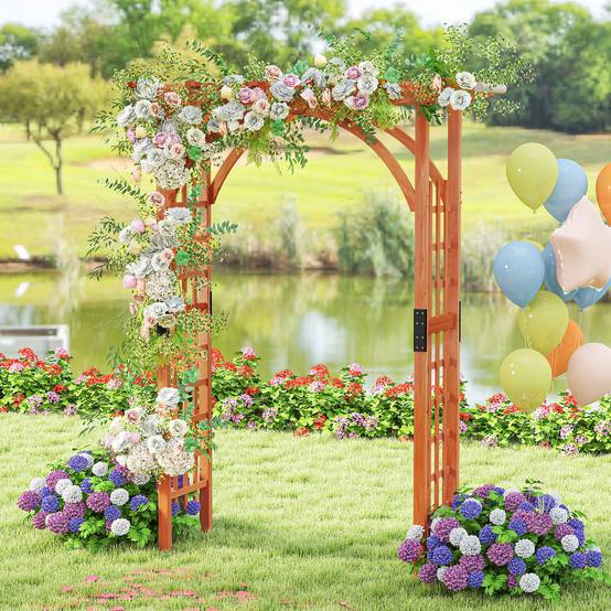Arche de Jardin en Bois pour Plantes Grimpantes Arceau à Rosiers en Treillis Extérieur 160x60x217CM Support de Toile de Fond MAISON CHIC - Image 3