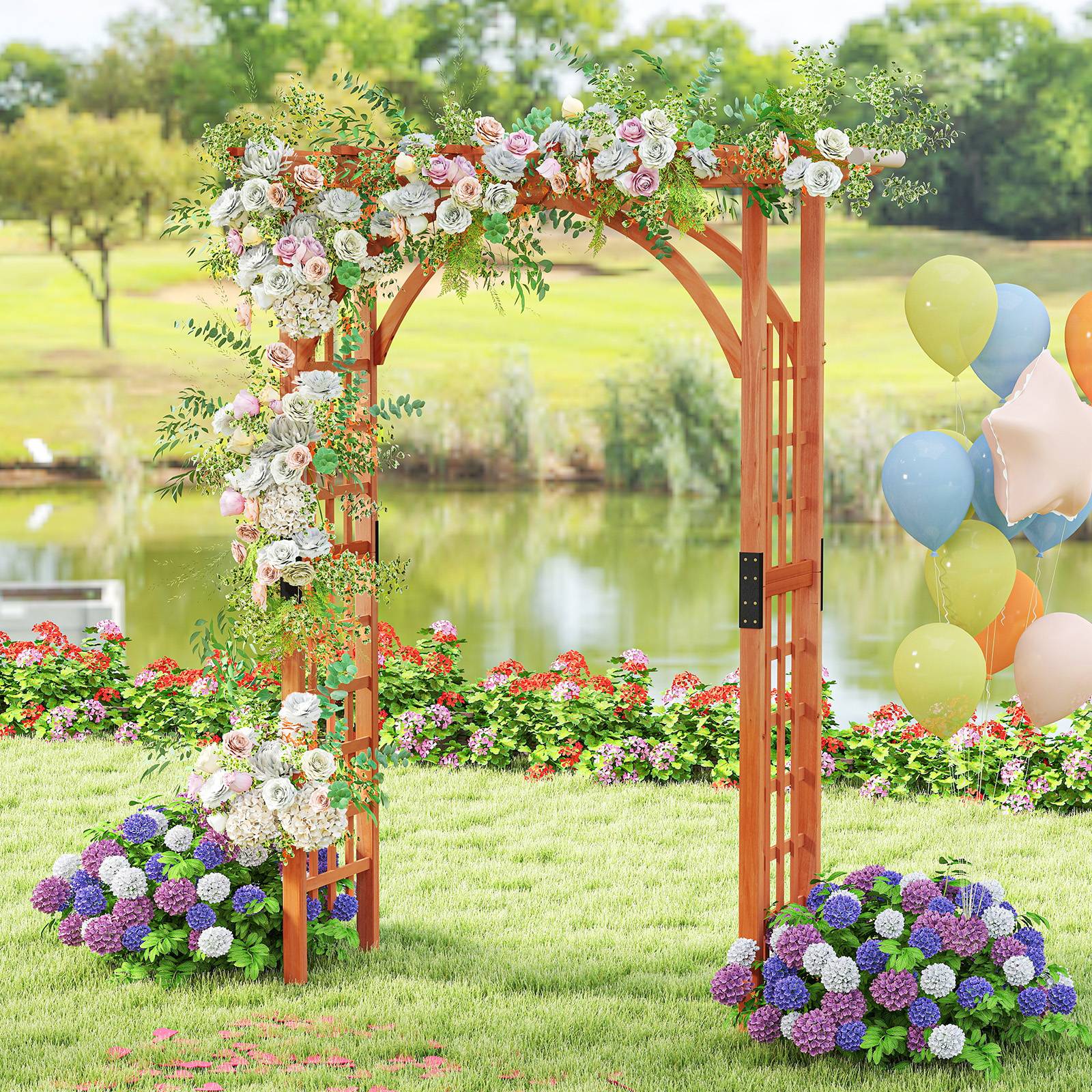 Arche de Jardin en Bois pour Plantes Grimpantes Arceau à Rosiers en Treillis Extérieur 160x60x217CM Support de Toile de Fond MAISON CHIC - Image 3