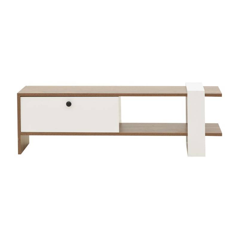 meuble tv salon blanc-noyer 120x25x37 cm - Image 2