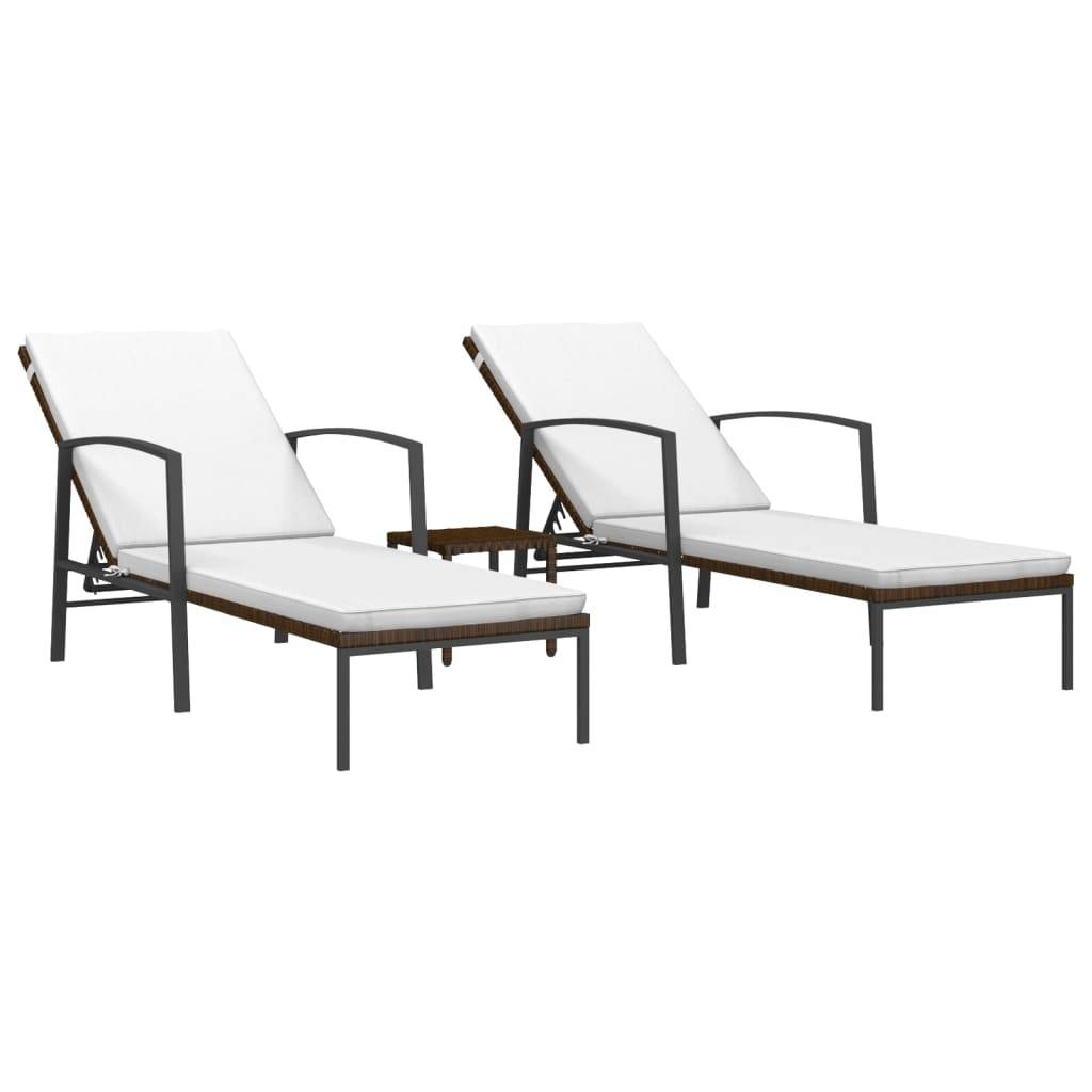 Helloshop26 - Lot de 2 transats chaise longue bain de soleil lit de jardin terrasse meuble d'extérieur avec table résine tressée marron - Imagen 1