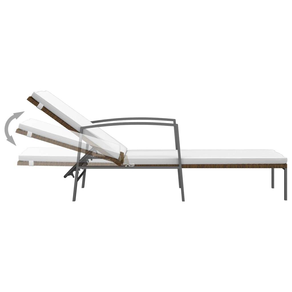 Helloshop26 - Lot de 2 transats chaise longue bain de soleil lit de jardin terrasse meuble d'extérieur avec table résine tressée marron - Imagen 6