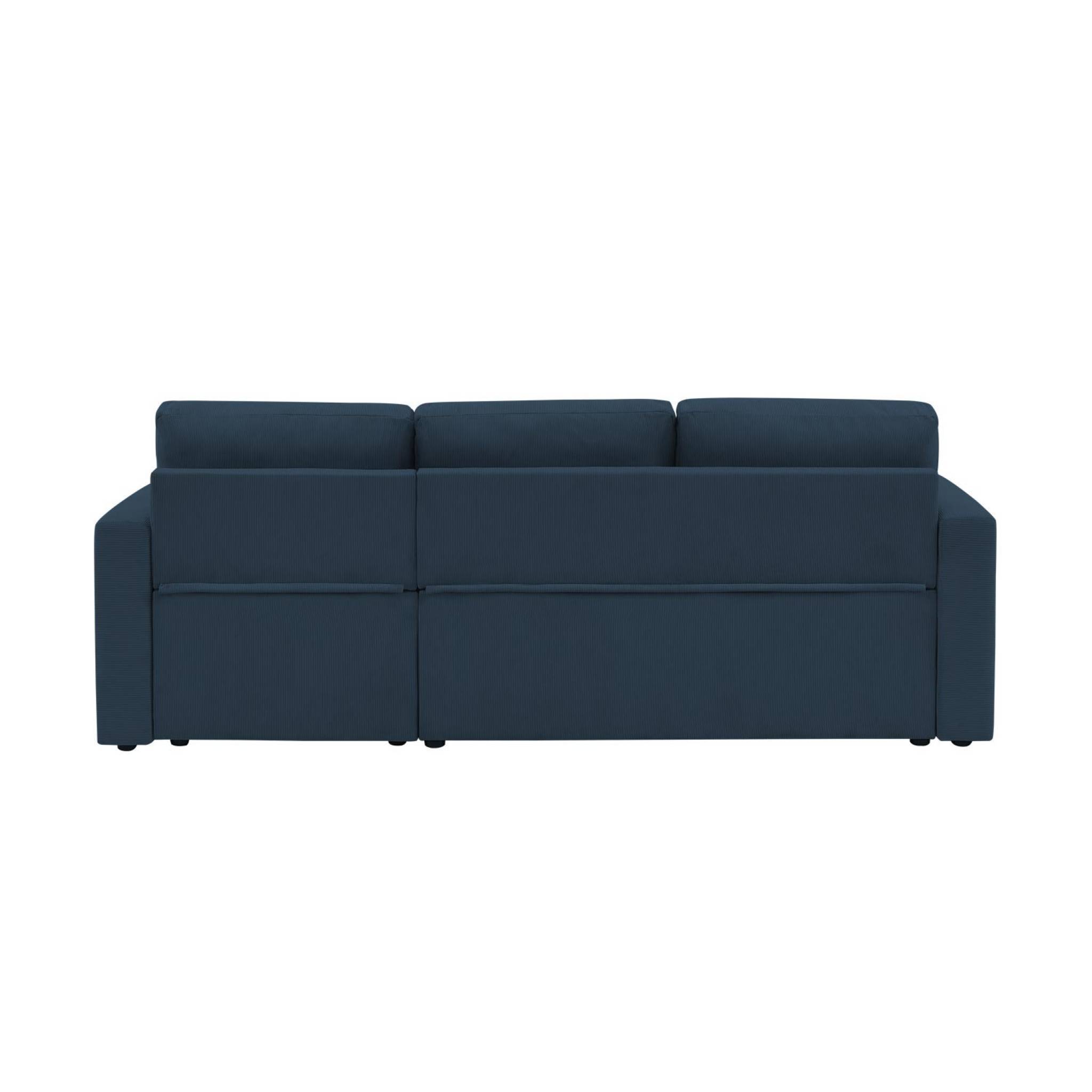 Canapé d'angle convertible en velours côtelé bleu - IDA - 3 places. fauteuil d'angle réversible coffre rangement lit modulable  | sweeek - Image 7