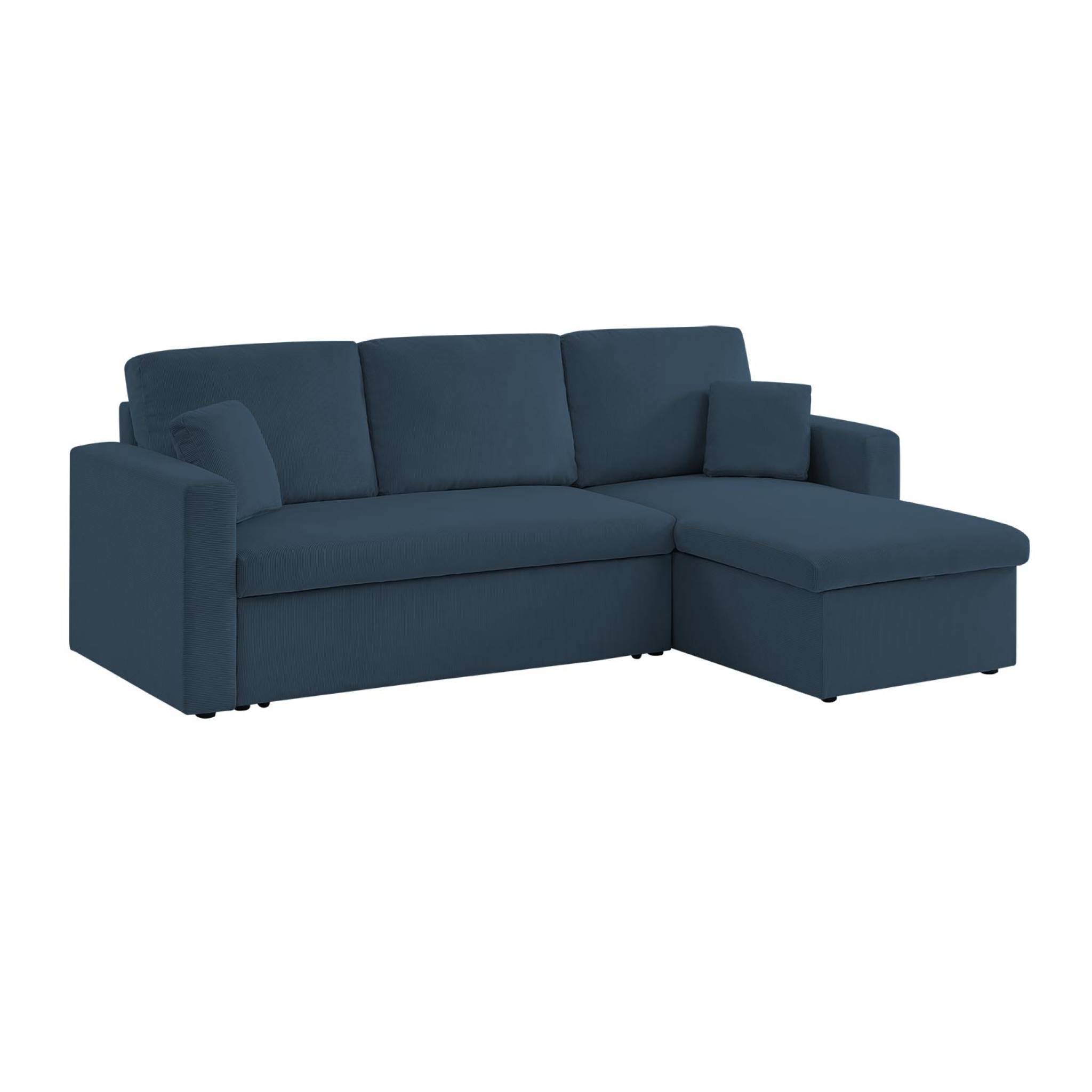 Canapé d'angle convertible en velours côtelé bleu - IDA - 3 places. fauteuil d'angle réversible coffre rangement lit modulable  | sweeek - Image 2
