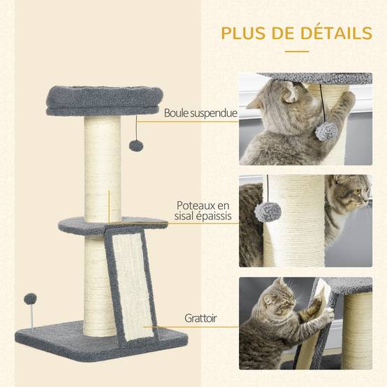 Arbre à chat contemporain bois pour maison repos et jeu 48x48x92cm gris foncé - ComfortXL Outdoor Living - Image 7