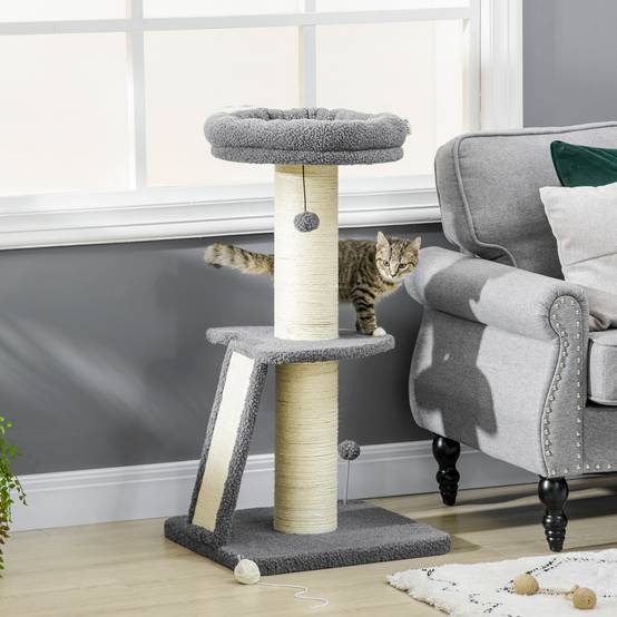 Arbre à chat contemporain bois pour maison repos et jeu 48x48x92cm gris foncé - ComfortXL Outdoor Living - Image 3