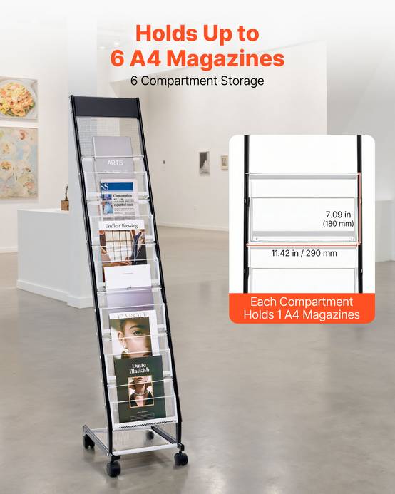 VEVOR Présentoir à brochures 6 niveaux sur pied avec roulettes pour magazines - Image 2