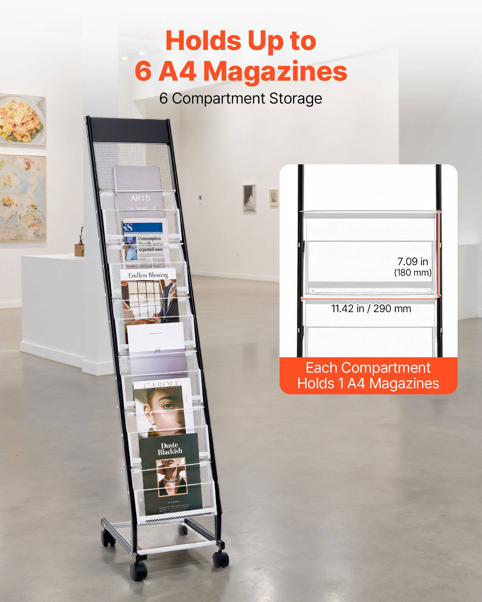 VEVOR Présentoir à brochures 6 niveaux sur pied avec roulettes pour magazines - Image 2
