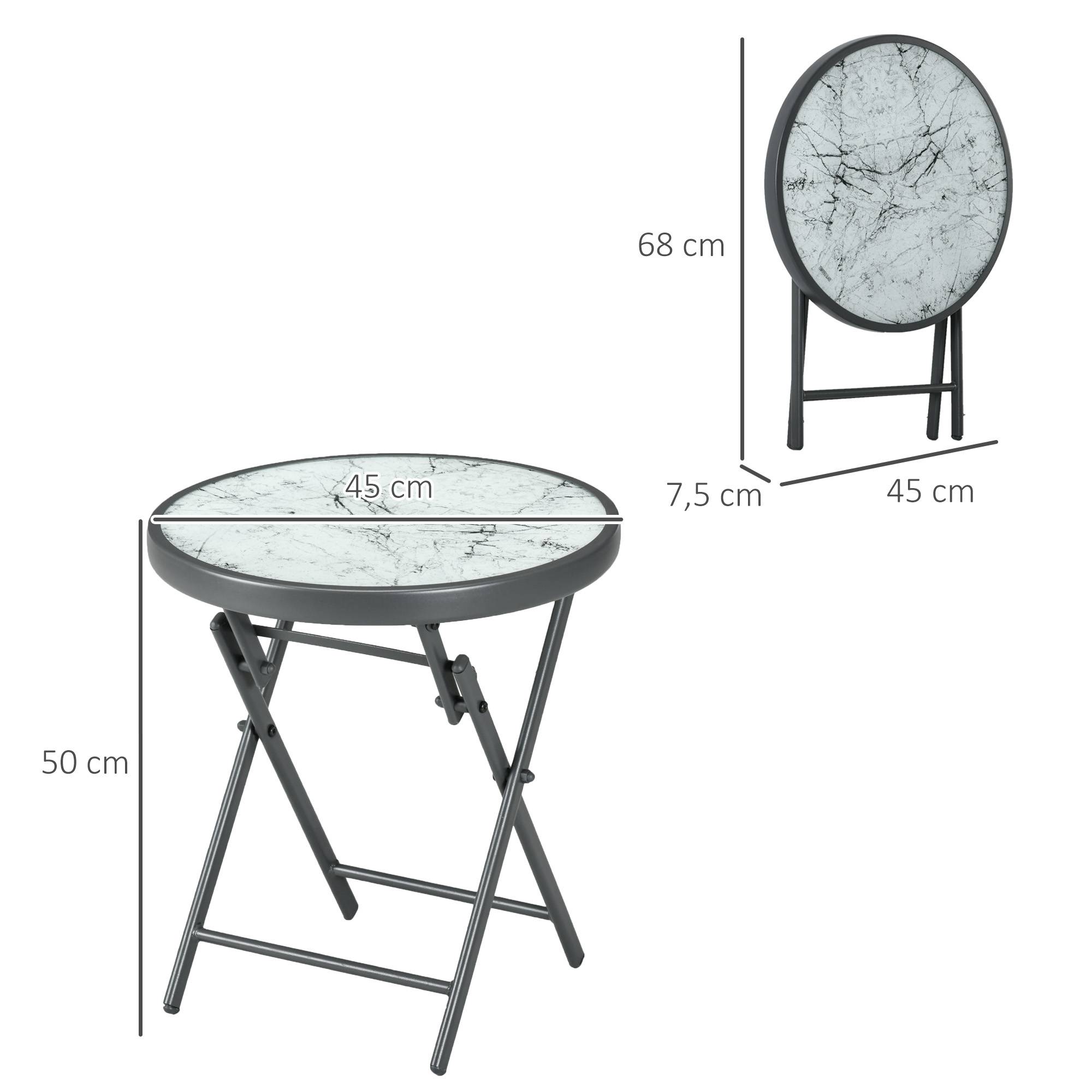 Sans Marque - Table basse pliante appoint effet marbre verre trempé métal ronde Ø45x50 cm blanc - Image 5