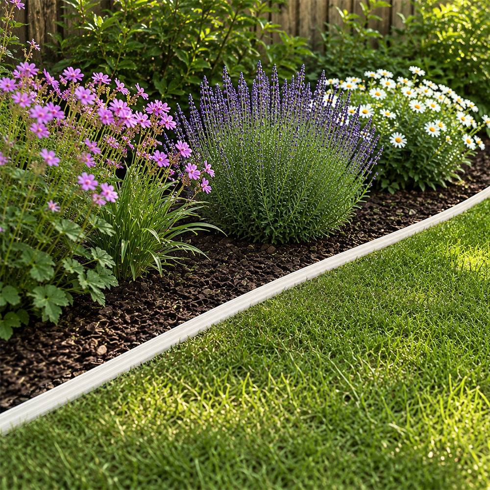 Gt Garden - Bordure de jardin flexible blanche - 4 cm x 10 mètres avec 20 piquets d'ancrage - GT GARDEN - Imagen 4