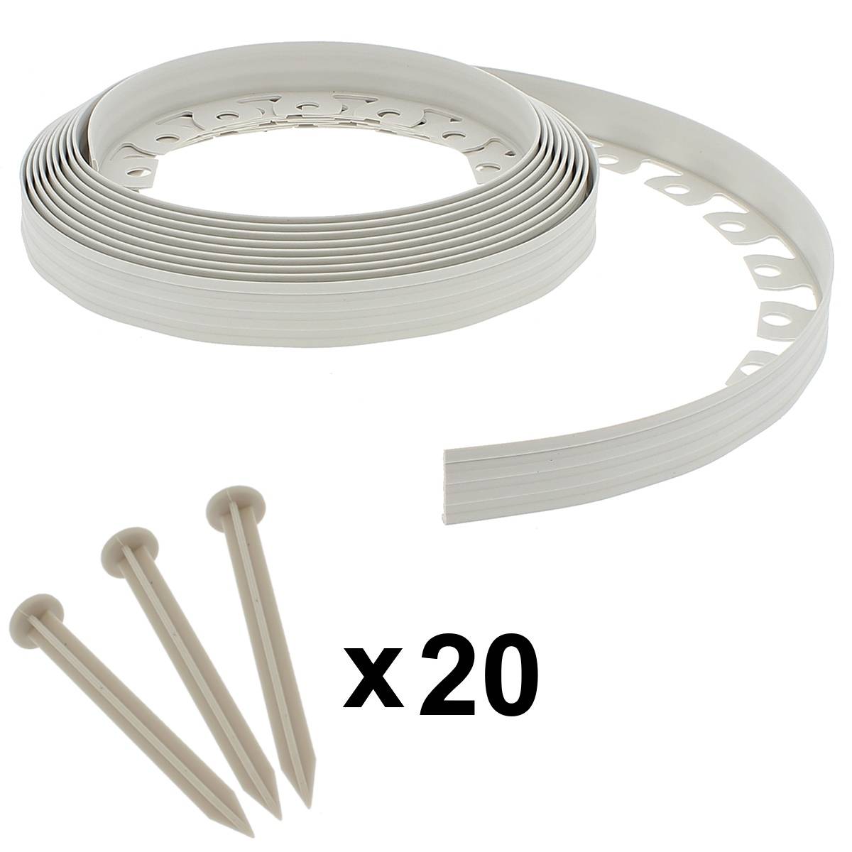 Gt Garden - Bordure de jardin flexible blanche - 4 cm x 10 mètres avec 20 piquets d'ancrage - GT GARDEN - Imagen 1