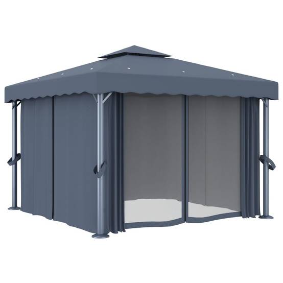 Tonnelle Carrée Aluminium Double Toit avec Rideaux et Moustiquaires Anthracite 3x3 m – ComfortXL Outdoor Living - Image 2