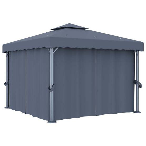 Tonnelle Carrée Aluminium Double Toit avec Rideaux et Moustiquaires Anthracite 3x3 m – ComfortXL Outdoor Living - Image 1