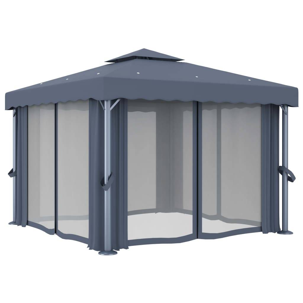Tonnelle Carrée Aluminium Double Toit avec Rideaux et Moustiquaires Anthracite 3x3 m – ComfortXL Outdoor Living - Image 3
