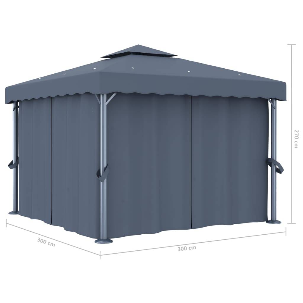 Tonnelle Carrée Aluminium Double Toit avec Rideaux et Moustiquaires Anthracite 3x3 m – ComfortXL Outdoor Living - Image 6