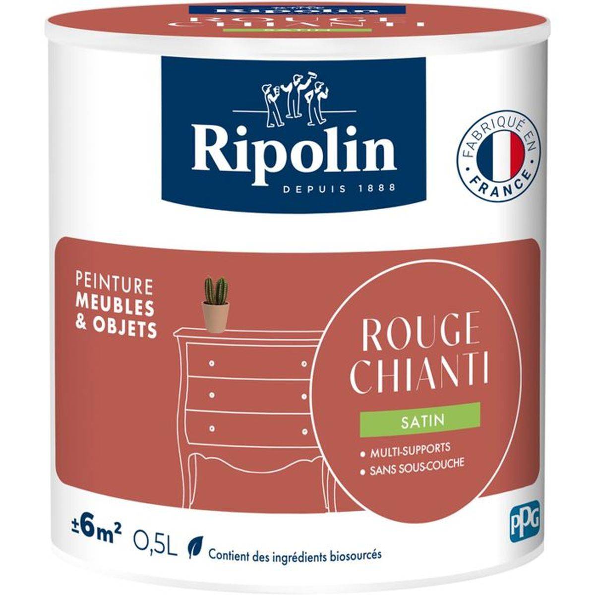 Ripolin - Peinture acrylique meubles et objets rouge Chianti satin sans sous-couche 0,5 L - RIPOLIN