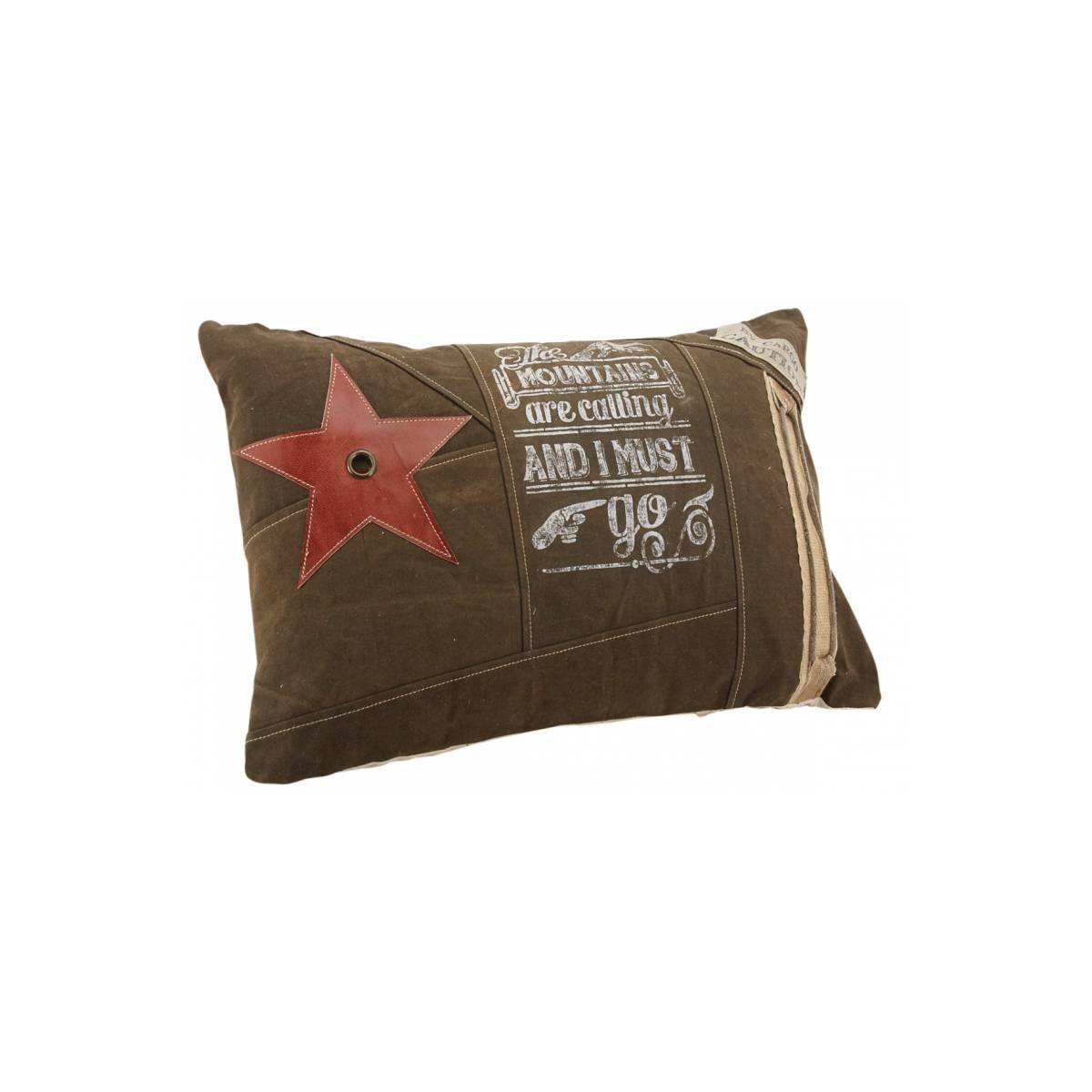 Aubry Gaspard - Coussin en coton kaki et cuir Etoile - Imagen 1
