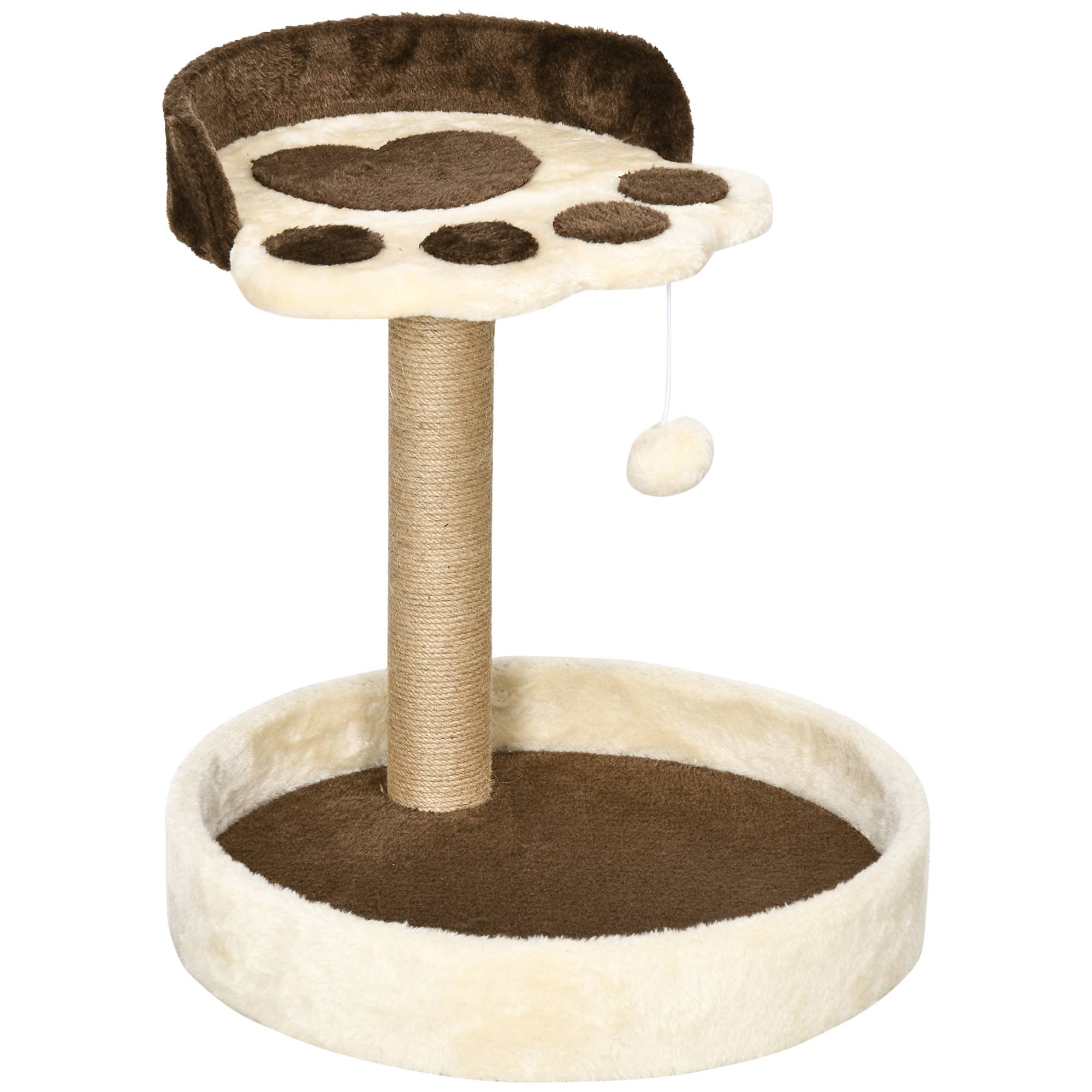 Pawhut - Arbre à chat griffoir design patte de chat jeu boule suspendue panier plateforme observation peluche beige marron jute naturelle - Imagen 1
