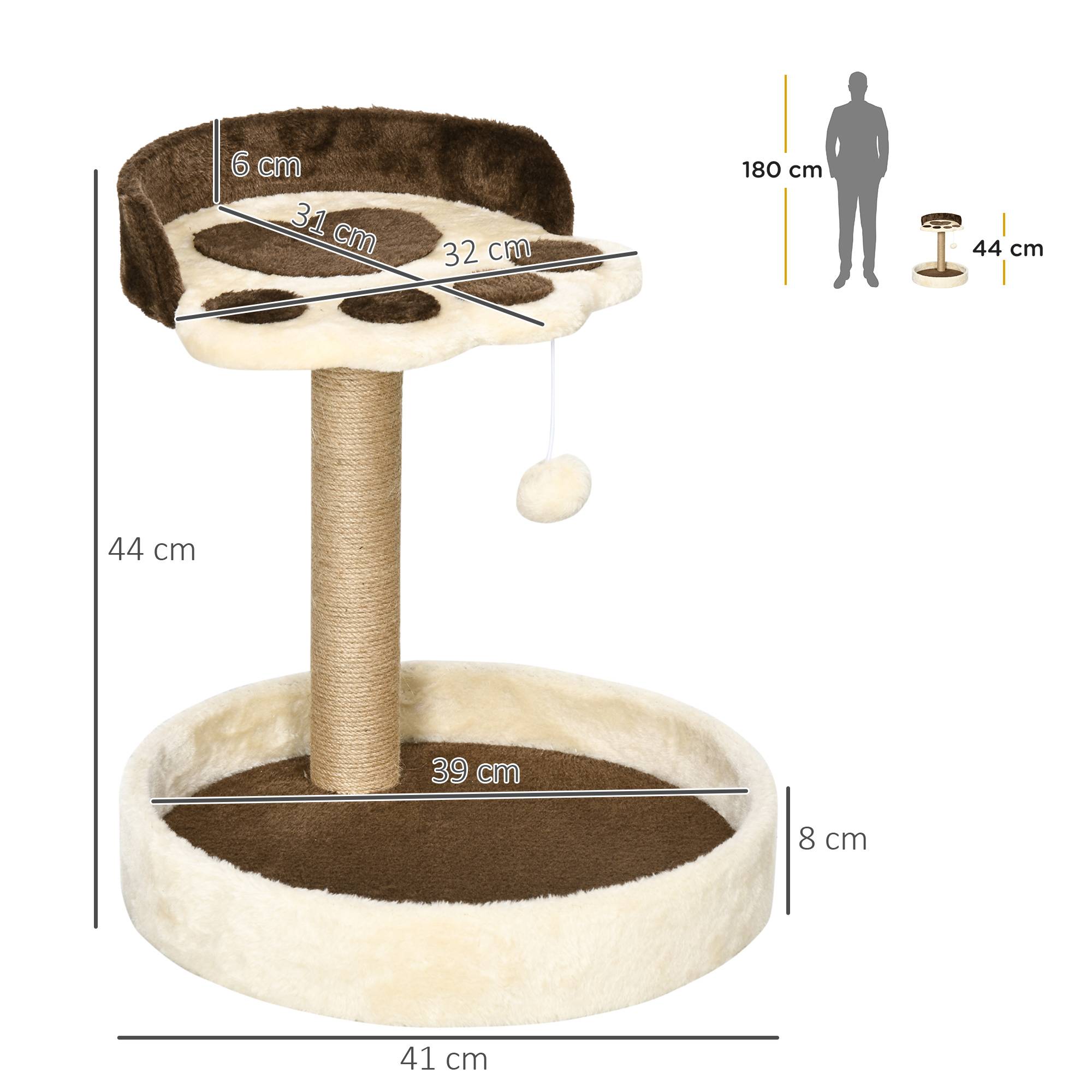 Pawhut - Arbre à chat griffoir design patte de chat jeu boule suspendue panier plateforme observation peluche beige marron jute naturelle - Imagen 3