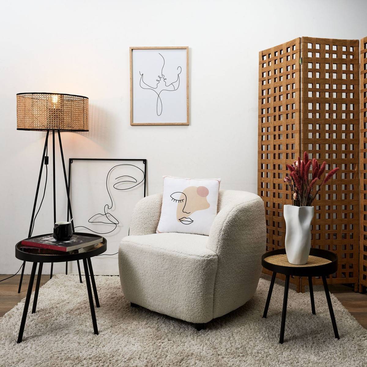 The Home Deco Factory - Fauteuil Design Bouclette "Shirley" 77cm Blanc - Image 7