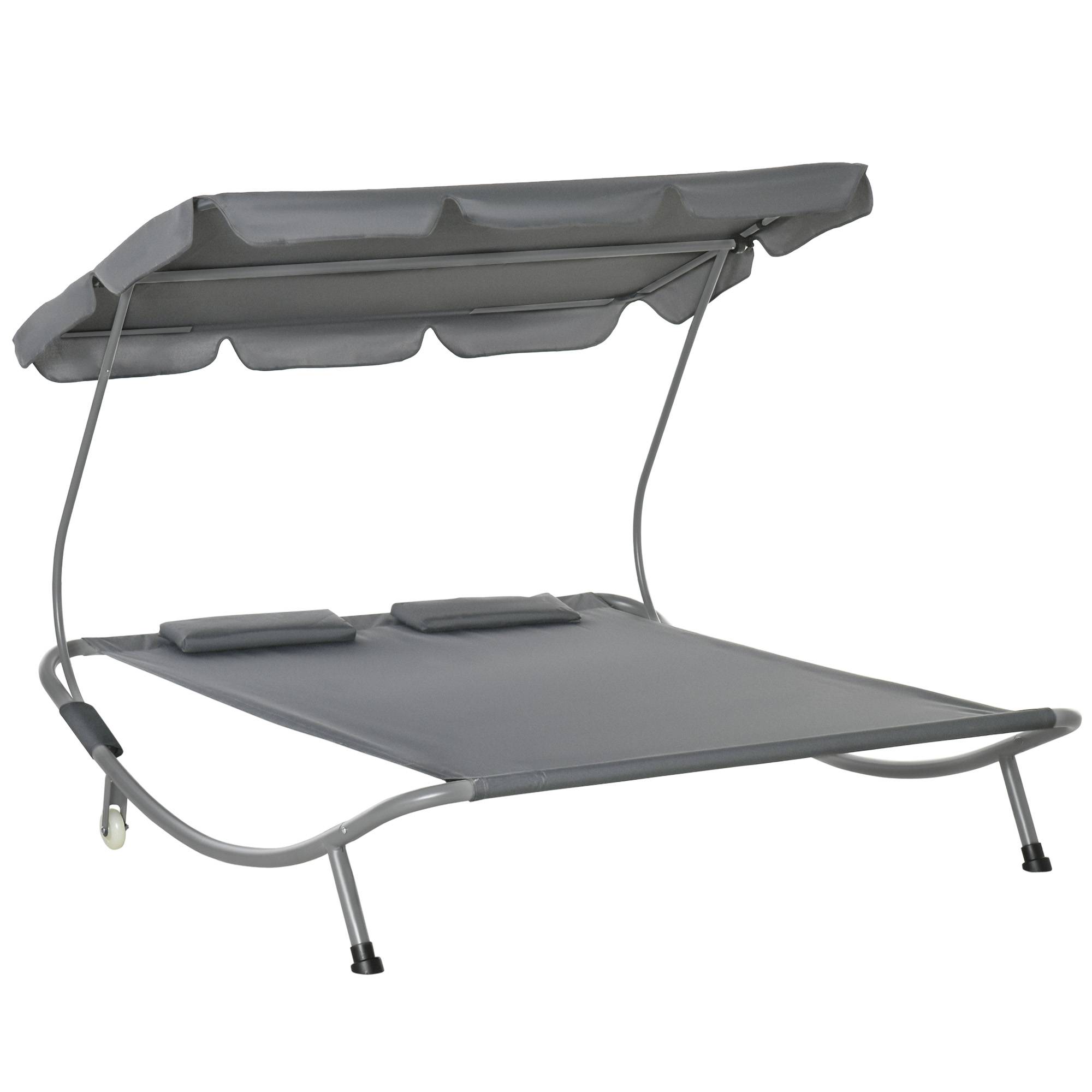 Bain de Soleil 2 Places Transat Contemporain Toit réglabl - 200x175x134cm Métal Gris fr101 - Image 1