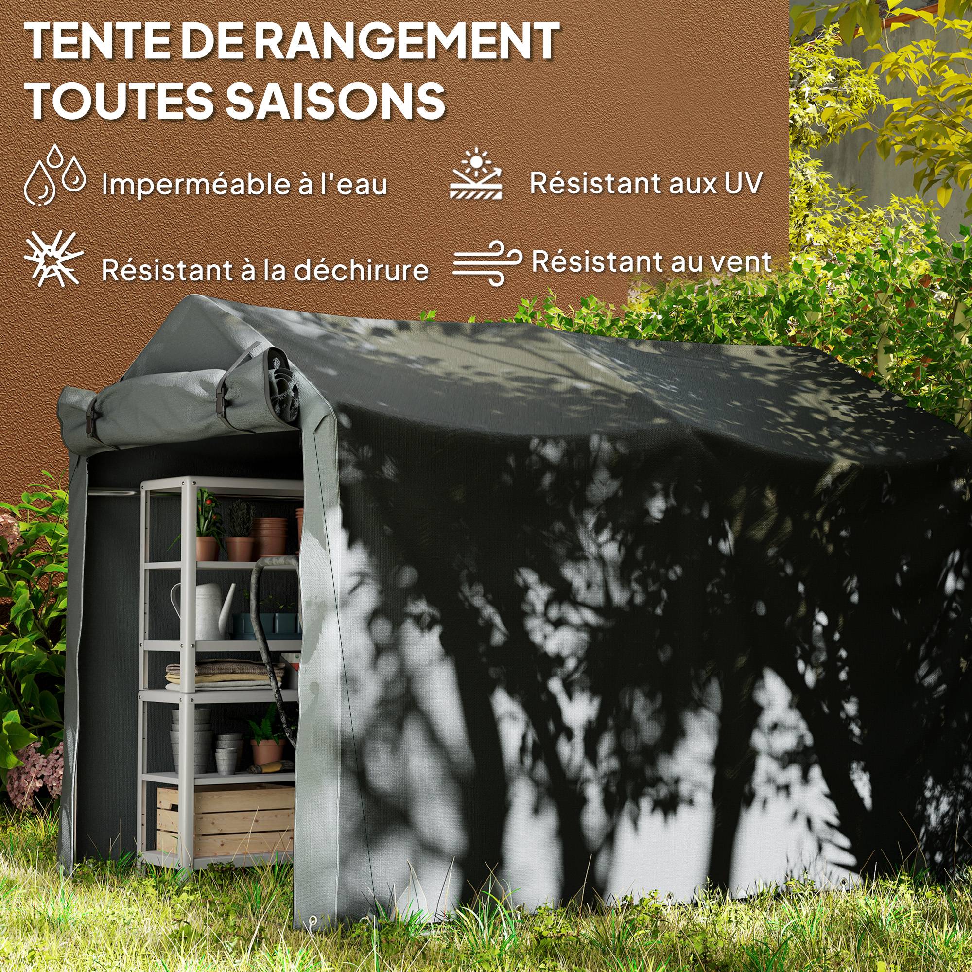 Abri de jardin métal galvanisé et PE gris foncé 220 x 157 x 165 cm - PANGIVO - Image 6