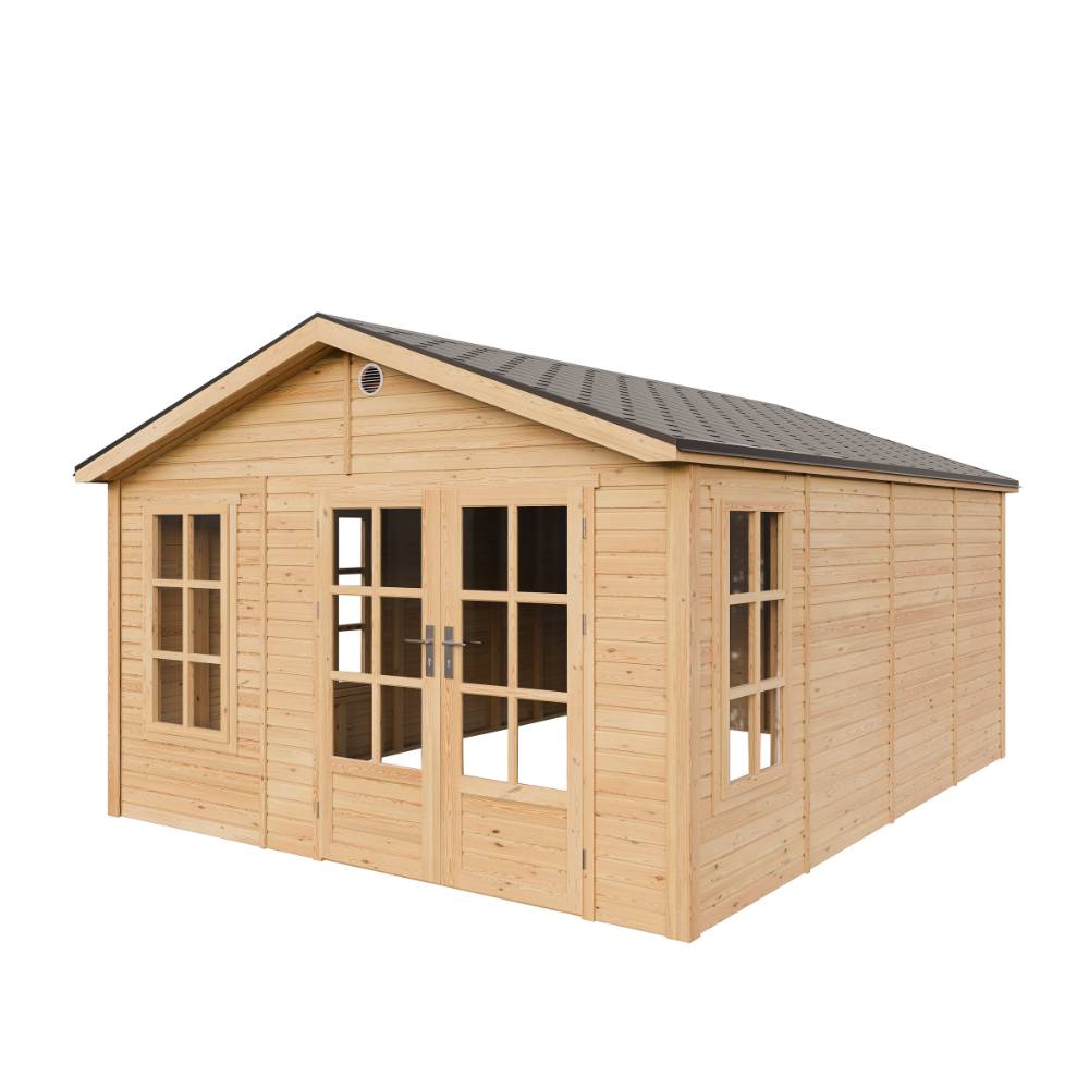 Timbela - Abri de jardin en bois - 17,61 m² - 512x382xH267 cm - sans plancher avec bardeaux bitumineux couleur gris - 17 mm d’épaisseur - Timbela M736A - Image 4
