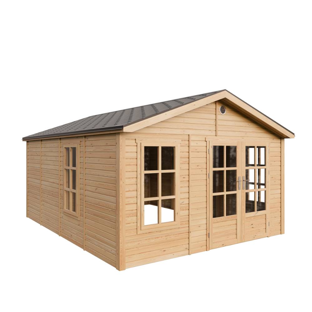Timbela - Abri de jardin en bois - 17,61 m² - 512x382xH267 cm - sans plancher avec bardeaux bitumineux couleur gris - 17 mm d’épaisseur - Timbela M736A - Image 3