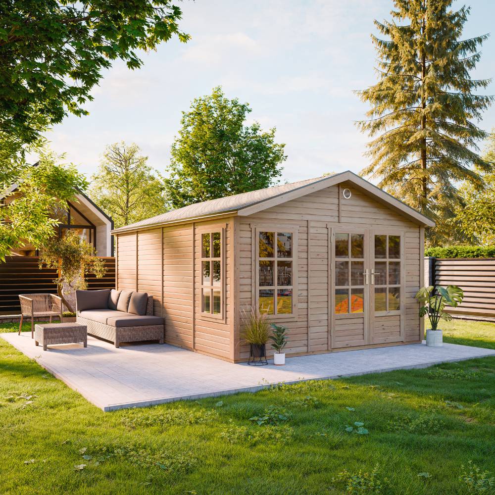 Timbela - Abri de jardin en bois - 17,61 m² - 512x382xH267 cm - sans plancher avec bardeaux bitumineux couleur gris - 17 mm d’épaisseur - Timbela M736A - Image 1