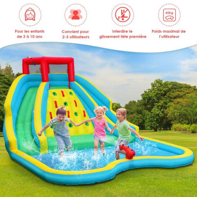 Helloshop26 - Toboggan aquatique gonflable 5 en 1 avec pataugeoire aire de jeux gonflable en oxford avec mur d'escalade charge 150 kg pour 3-10 ans - Imagen 7