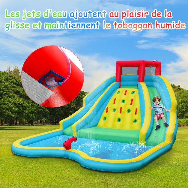 Helloshop26 - Toboggan aquatique gonflable 5 en 1 avec pataugeoire aire de jeux gonflable en oxford avec mur d'escalade charge 150 kg pour 3-10 ans - Imagen 5