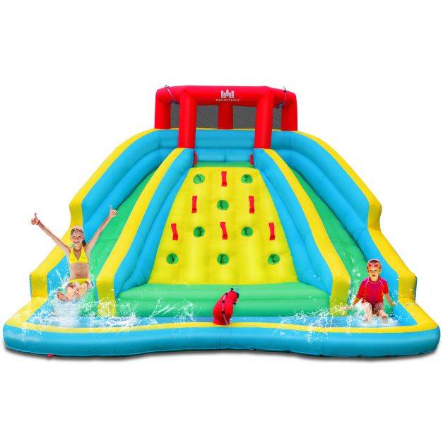 Helloshop26 - Toboggan aquatique gonflable 5 en 1 avec pataugeoire aire de jeux gonflable en oxford avec mur d'escalade charge 150 kg pour 3-10 ans - Imagen 2