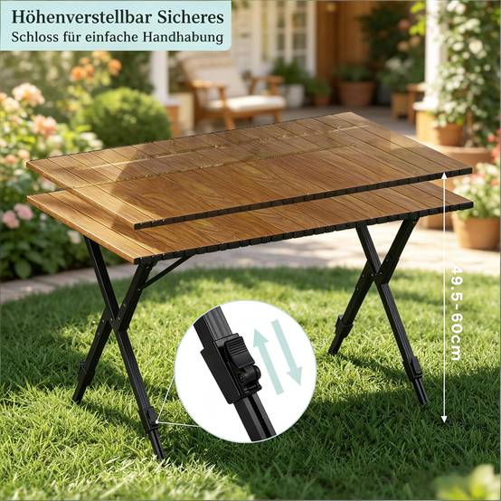Table de camping pliante Aluminium Jardin Pique-nique Hauteur réglable 92x60cm Bois - ComfortXL Outdoor Living - Image 6