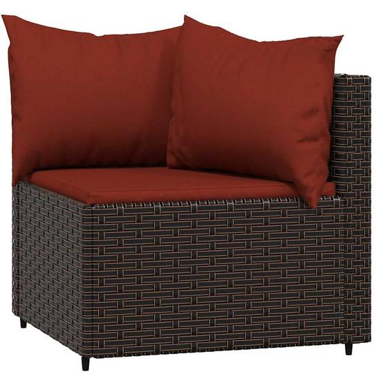 Paire Fauteuils Angle Brun Rotin PE Cannelle Rouge Coussins Épais Jardin Brun – ComfortXL Outdoor Living - Image 3