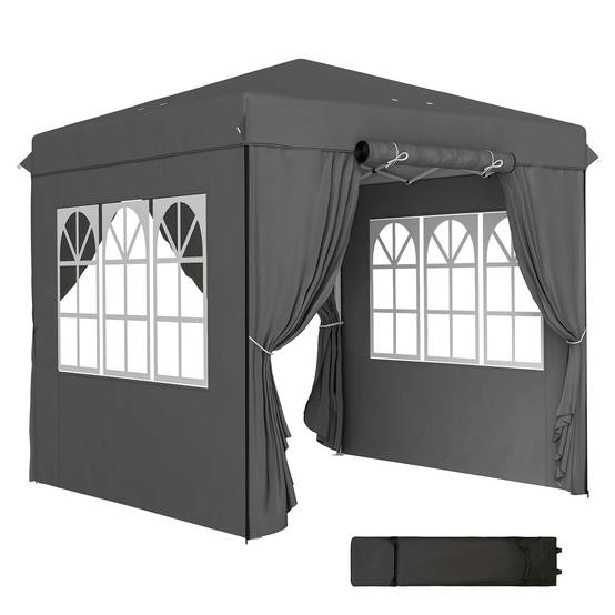 Tonnelle pliante pop-up en métal pour jardin et terrasse protection UV 250x250 cm gris foncé - ComfortXL Outdoor Living - Image 1