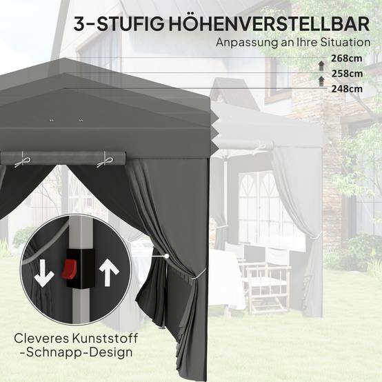Tonnelle pliante pop-up en métal pour jardin et terrasse protection UV 250x250 cm gris foncé - ComfortXL Outdoor Living - Image 7