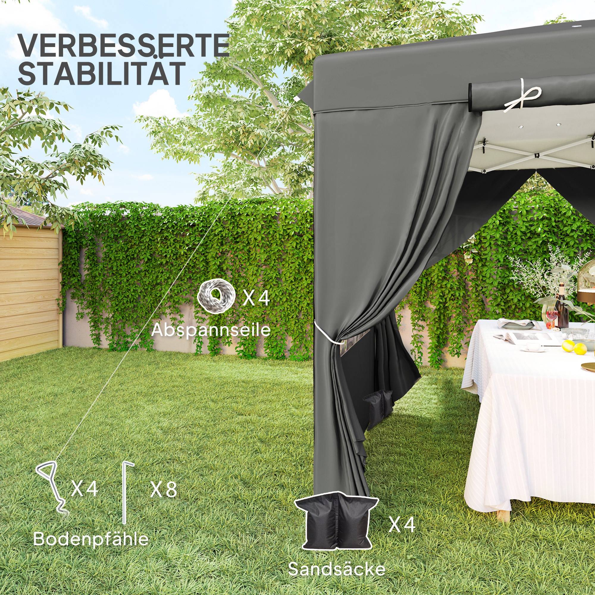 Tonnelle pliante pop-up en métal pour jardin et terrasse protection UV 250x250 cm gris foncé - ComfortXL Outdoor Living - Image 10