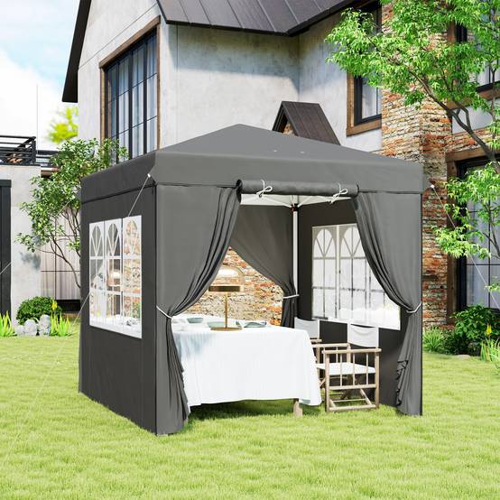 Tonnelle pliante pop-up en métal pour jardin et terrasse protection UV 250x250 cm gris foncé - ComfortXL Outdoor Living - Image 4